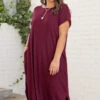 Here We Go Again Dress, Burgundy -Beyond Basics 1B7A7948 Edit