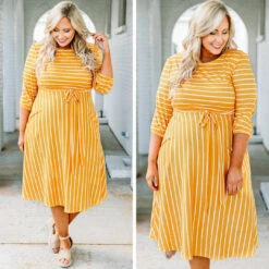 Holding Hands On The Boardwalk Dress, Mustard -Beyond Basics 2.29 10