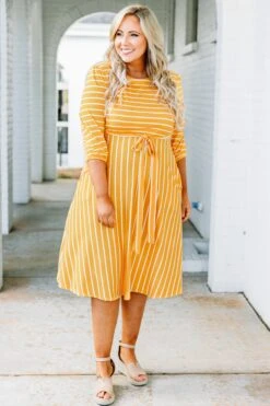Holding Hands On The Boardwalk Dress, Mustard