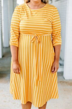 Holding Hands On The Boardwalk Dress, Mustard -Beyond Basics 373A7577 Edit