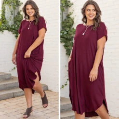 Here We Go Again Dress, Burgundy -Beyond Basics 5.1
