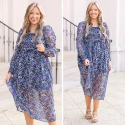 Flowers All Over Dress, Navy Orchid -Beyond Basics 6 e948d0fa f2b9 4848 bc3b a49aea774d70