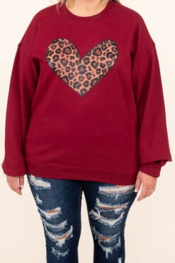 Leopard Heart Sweatshirt, Garnet -Beyond Basics 7 22 12760 Edit