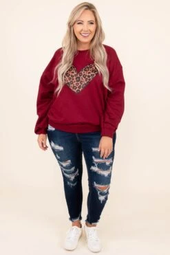 Leopard Heart Sweatshirt, Garnet -Beyond Basics 7 22 12761 Edit