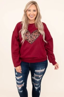 Leopard Heart Sweatshirt, Garnet