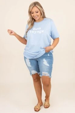 Without A Care Shorts, Medium Wash -Beyond Basics BonVoyageTee BabyBlue 8160