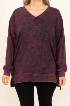 Come On Over Pullover, Dark Burgundy Mineral Wash -Beyond Basics ComeOnOverPullover DarkBurgundyMineralWash 8694