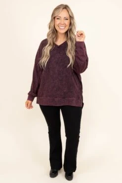 Come On Over Pullover, Dark Burgundy Mineral Wash -Beyond Basics ComeOnOverPullover DarkBurgundyMineralWash 8697