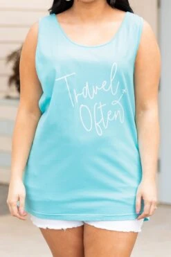 Comfort Colors: Travel Often Tank, Lagoon -Beyond Basics ComfortColors TravelOftenTank Lagoon