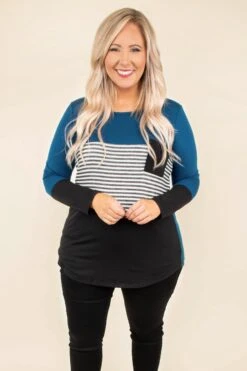 Blocked Off Top, Teal-Black