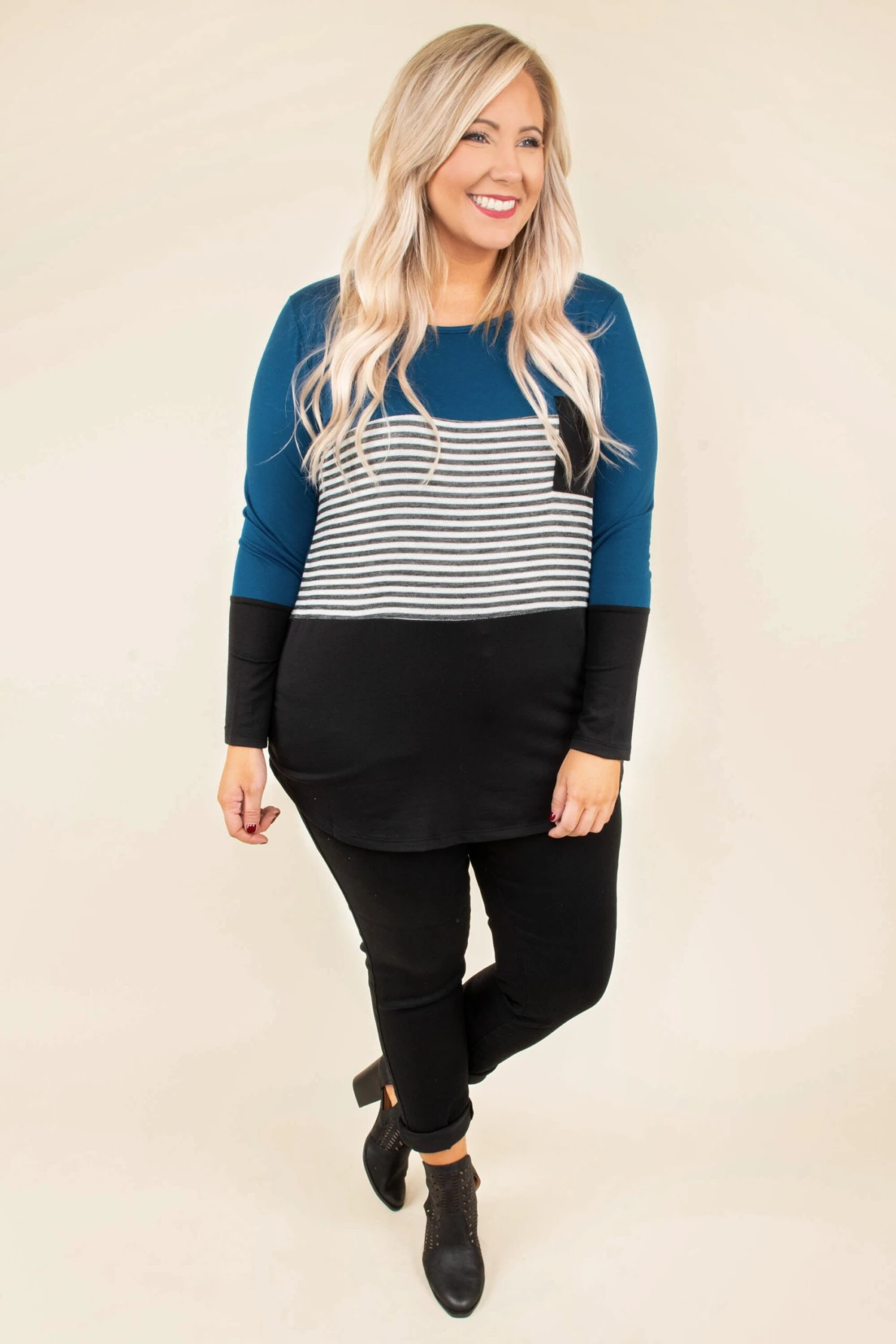 Blocked Off Top, Teal-Black 4 Blocked Off Top, Teal-Black - Image 2