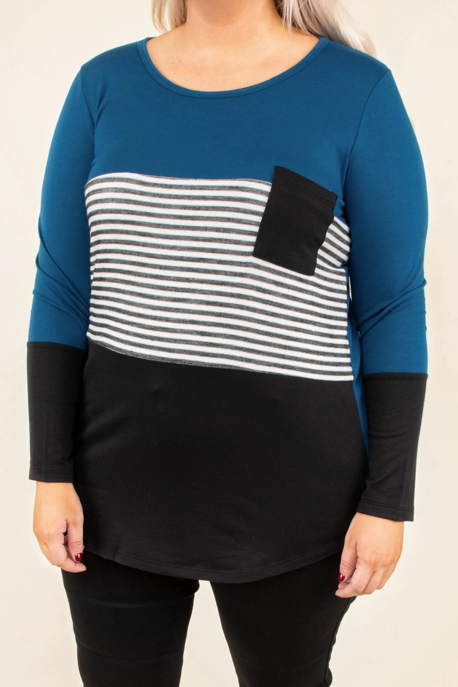 Blocked Off Top, Teal-Black 5 Blocked Off Top, Teal-Black - Image 3