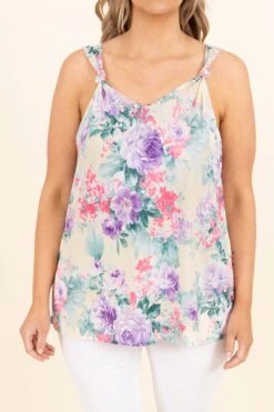 Floral Fancy Tank, Ivory-Neon Pink -Beyond Basics FloralFancyTank Ivory NeonPink 2