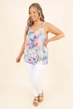 Floral Fancy Tank, Ivory-Neon Pink -Beyond Basics FloralFancyTank Ivory NeonPink 4