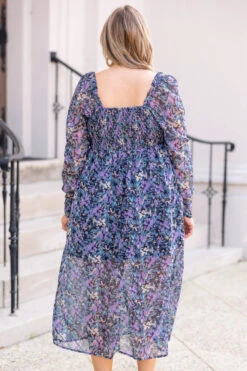 Flowers All Over Dress, Navy Orchid -Beyond Basics FlowersAllOverDress NavyOrchid 0021