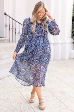 Flowers All Over Dress, Navy Orchid -Beyond Basics FlowersAllOverDress NavyOrchid 0025