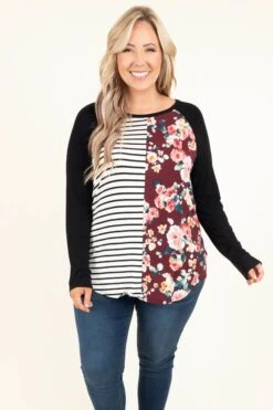 Ready For Today Top, Black-Burgundy