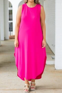 Simple Truths Midi Dress, Fuchsia -Beyond Basics SimpleTruthsMidiDress Fuchsia 2