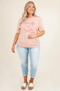 Made Just Fine Mom Jeans, Light Denim -Beyond Basics SunnySummerTee PeachTriblend 9121