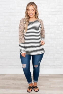 Beyond Basics -Beyond Basics TwoOfMeTop Ivory Charcoal 8979