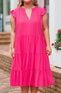 Wasting Your Time Midi Dress, Hot Pink -Beyond Basics WastingYourTimeMidiDress HotPink 2
