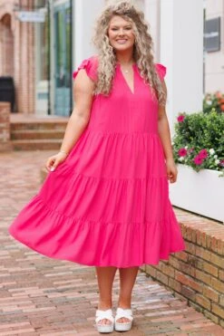 Wasting Your Time Midi Dress, Hot Pink -Beyond Basics WastingYourTimeMidiDress HotPink 5