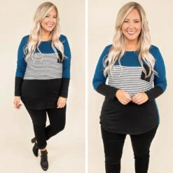 Blocked Off Top, Teal-Black 11 Blocked Off Top, Teal-Black -Beyond Basics stripe 02161a88 d442 4809 8554 2bf539e9a63f