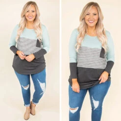 Blocked Off Top, Sage-Charcoal 11 Blocked Off Top, Sage-Charcoal -Beyond Basics stripe 42a16668 27e9 4bd0 9a87 379eb1e691f9